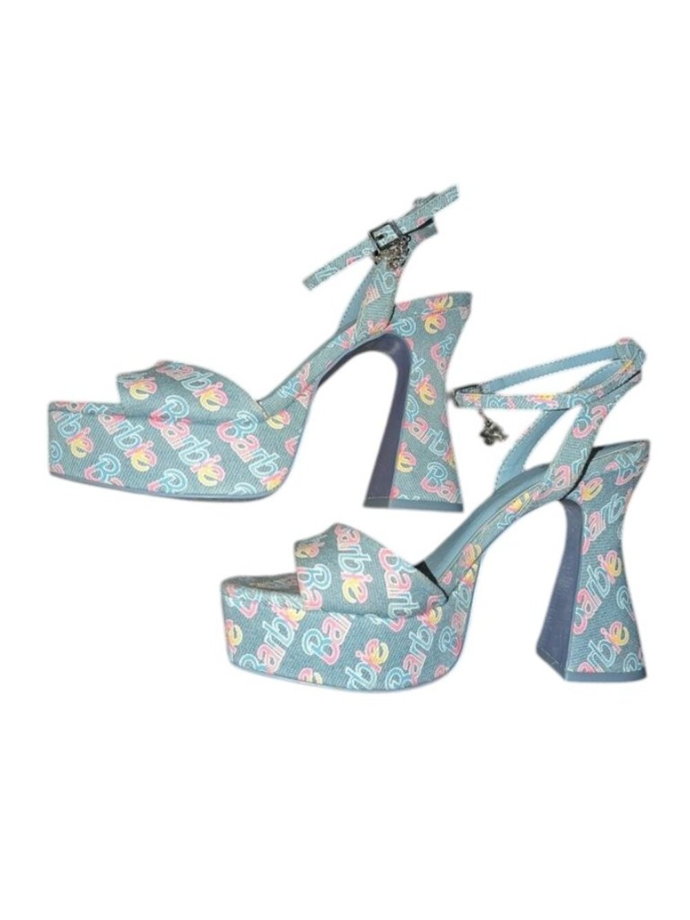 Aldo X Barbie Party BarbieParty Platform Logo Denim Block High Heel Sandals - Picture 3 of 11